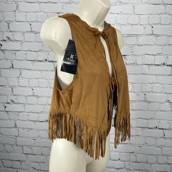 NWT Relish Noless Brown Fringe Tie Lightweight Soft Faux Suede Vest Medium M - Picture 6 of 6